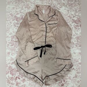 Stars Above Satin Pajama Set in Cream with Black Accents